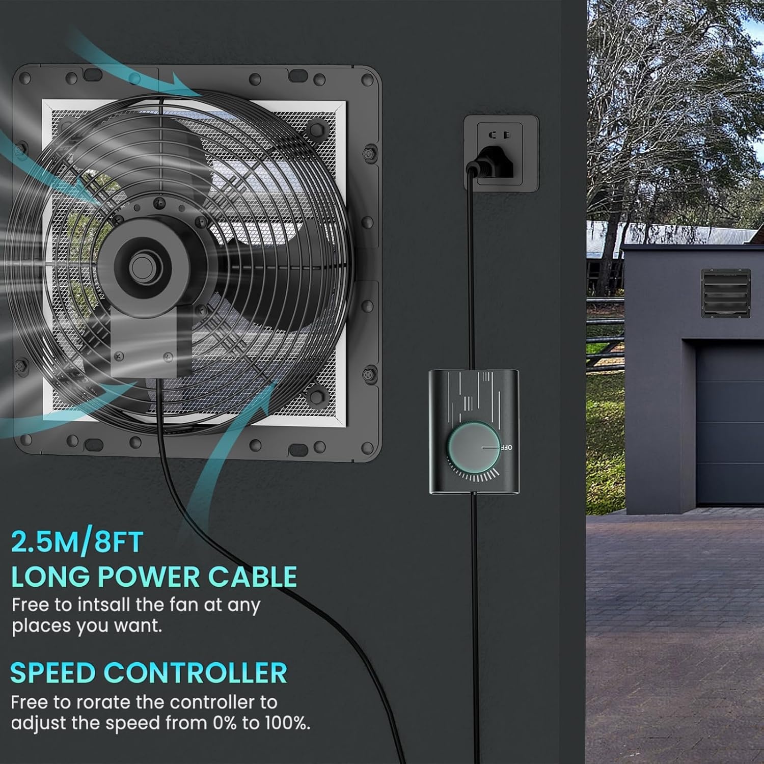 HG Power Afvoerventilator Industriële Wandventilator 350mm 1500m³/h met Toerentalregelaar Wandventilator met Gaaszeef Uitlaatventilator met EU-stekker, Aluminium Raamventilator voor Kelder