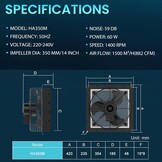 HG Power Afvoerventilator Industriële Wandventilator 350mm 1500m³/h met Toerentalregelaar Wandventilator met Gaaszeef Uitlaatventilator met EU-stekker, Aluminium Raamventilator voor Kelder