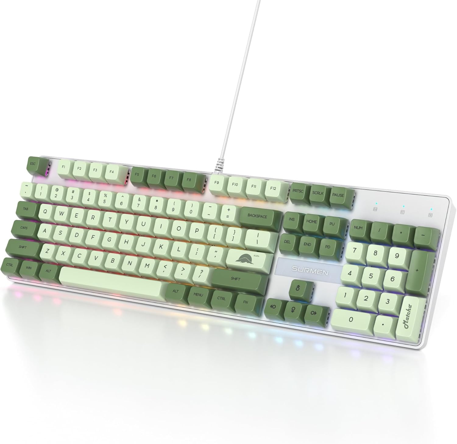 SOLIDEE Volledig Formaat Mechanisch Toetsenbord,Groen Matcha Toetsenbord,104 Toetsen RGB Verlicht Gaming met Numeriek Toetsenblok,NKRO voor Windows Laptop PC Gamer(104 Matcha)