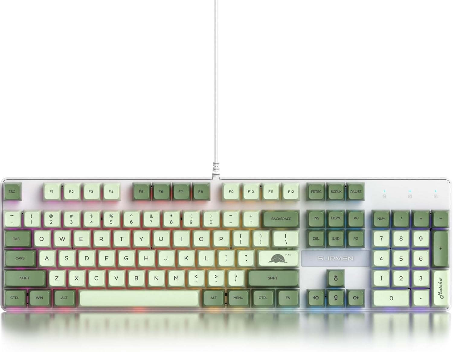 SOLIDEE Volledig Formaat Mechanisch Toetsenbord,Groen Matcha Toetsenbord,104 Toetsen RGB Verlicht Gaming met Numeriek Toetsenblok,NKRO voor Windows Laptop PC Gamer(104 Matcha)
