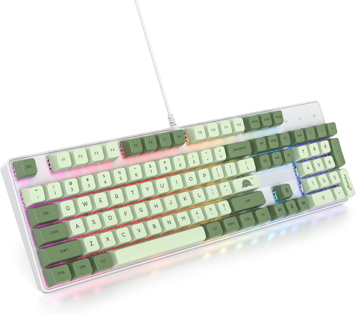 SOLIDEE Volledig Formaat Mechanisch Toetsenbord,Groen Matcha Toetsenbord,104 Toetsen RGB Verlicht Gaming met Numeriek Toetsenblok,NKRO voor Windows Laptop PC Gamer(104 Matcha)