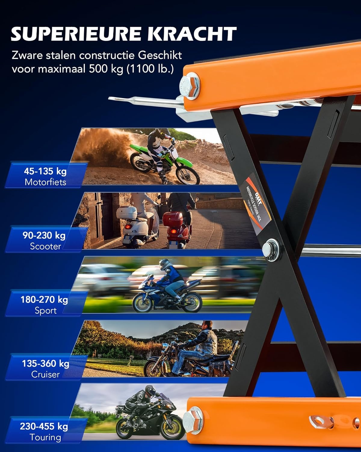 Orion Motor Tech Motorbrug / Liftkrik Oranje 95-370 mm, 500 kg capaciteit