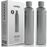 Nordiqo Roestvrijstalen Waterfles 1L - Zwart (2-Pack) | Compatibel met Aarke Carbonator 3 & SodaStream