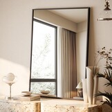 BEAUTYPEAK 81x61cm Rechthoekige wandspiegel, badkamerspiegel met zwarte aluminiumlijst, breukveilige wandspiegel voor badkamer, slaapkamer, woonkamer, Rechthoekige badkamerspiegel
