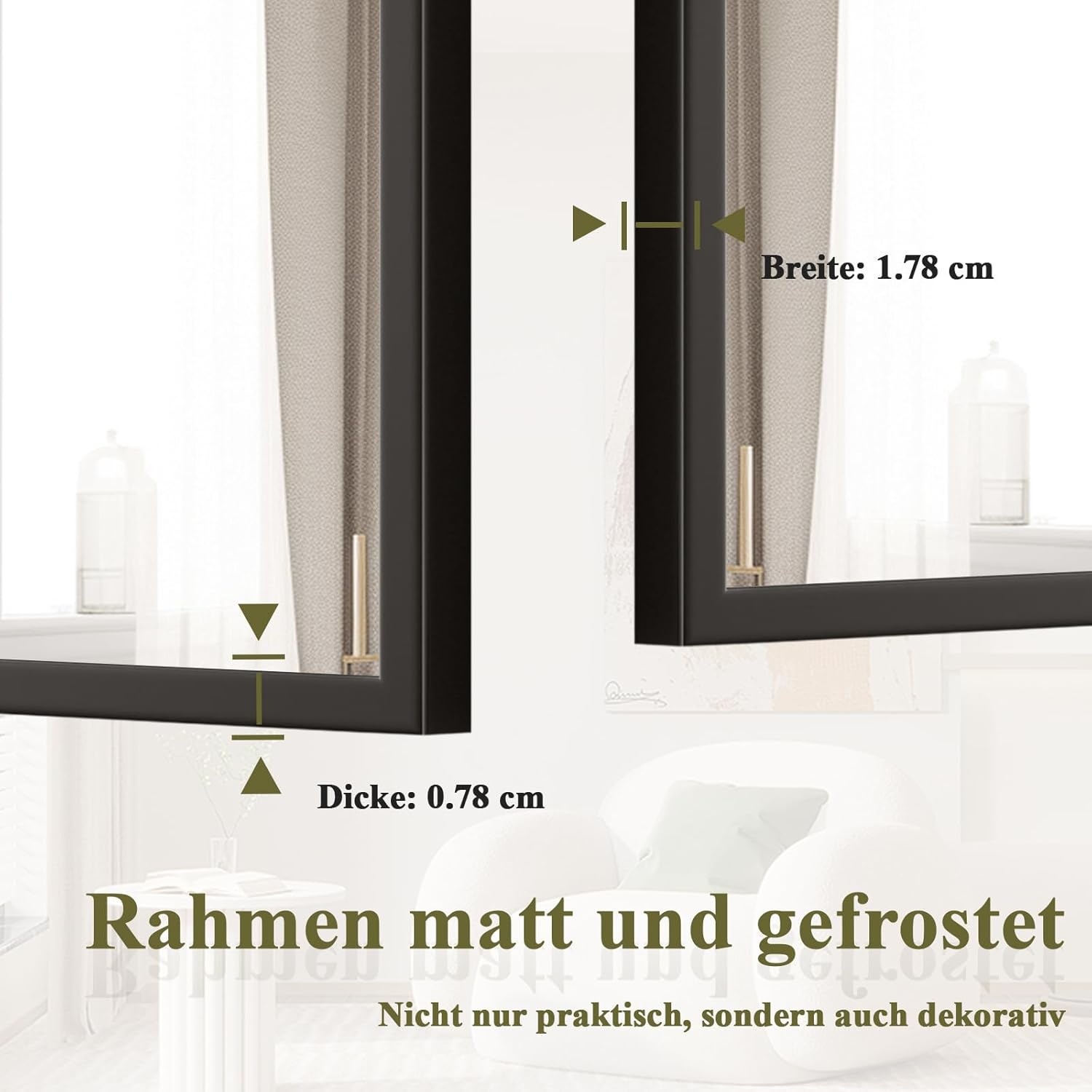 BEAUTYPEAK 81x61cm Rechthoekige wandspiegel, badkamerspiegel met zwarte aluminiumlijst, breukveilige wandspiegel voor badkamer, slaapkamer, woonkamer, Rechthoekige badkamerspiegel