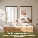 BEAUTYPEAK 81x61cm Rechthoekige wandspiegel, badkamerspiegel met zwarte aluminiumlijst, breukveilige wandspiegel voor badkamer, slaapkamer, woonkamer, Rechthoekige badkamerspiegel