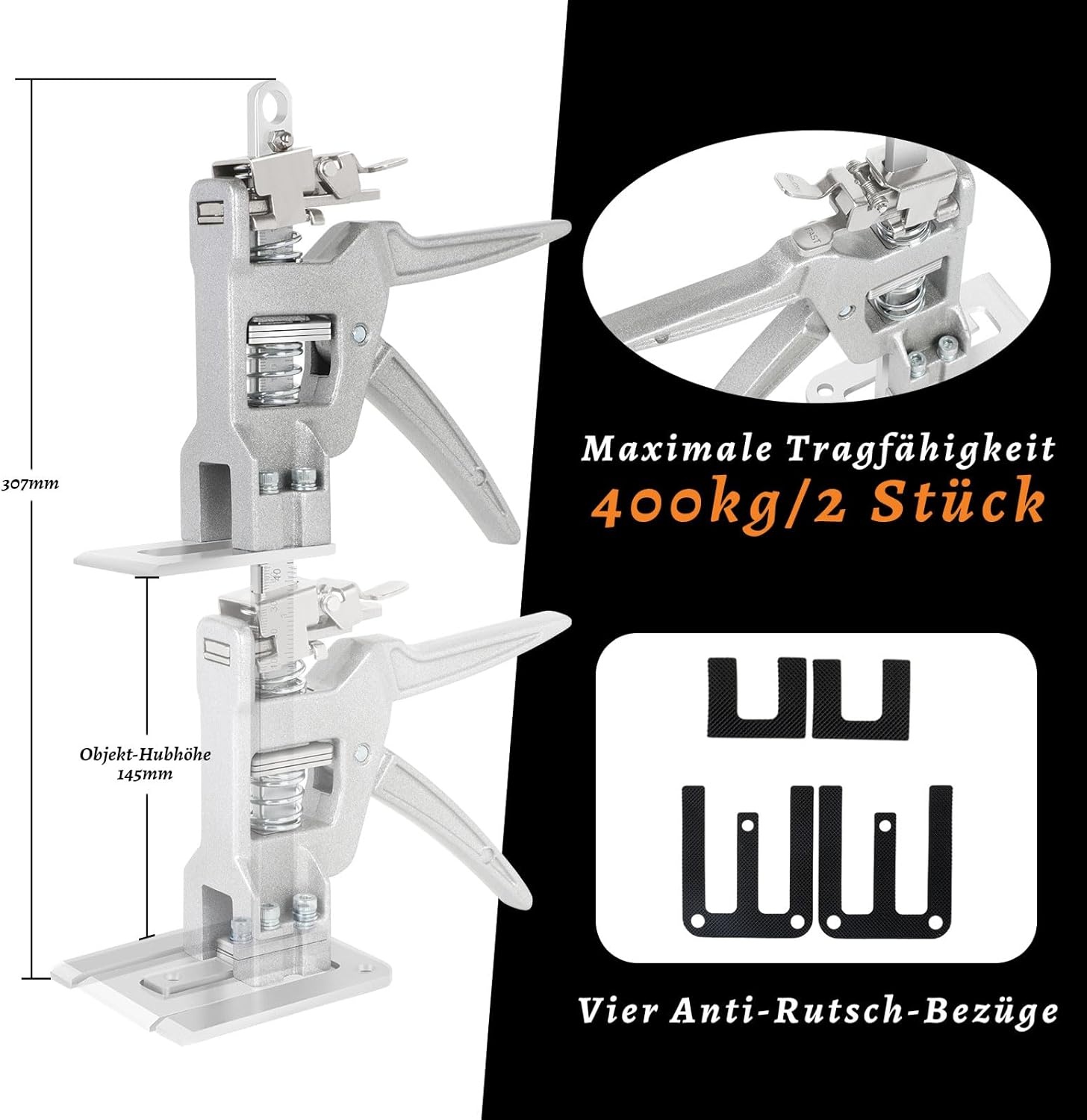 Arbeidsbesparende arm, 2-delige arm handgereedschapheffer met langzame en snelle heffunctie, tot 400KG, meubellifter, hefapparaat voor meubels, deur, kast, gipsplaat, tegellifter
