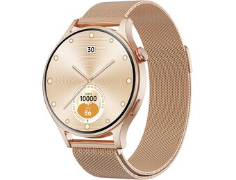 Smartwatch dames en heren met AMOLED display en telefoonfunctie - Goud