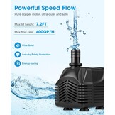 Dompelbare waterpomp, 25W (400GHP 1000L/H) Dompelpomp, Ultra-stille waterpomp, 2 sproeiers, 1,5M slang, 2m hoge lift, voor fonteinpompen, vistank, vijver, hydrocultuur