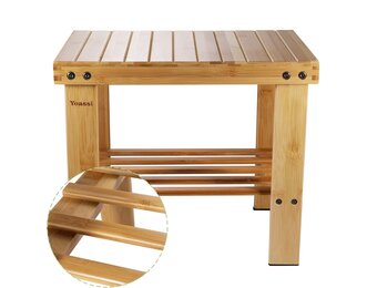 Yoassi Vintage Bamboeshocker Fusshocker Schemel - L x B x H 39 x 25 x 34 cm Robuuste antislip zitschemel, bijzettafel, bloempot, kinderstoel, treeplank L
