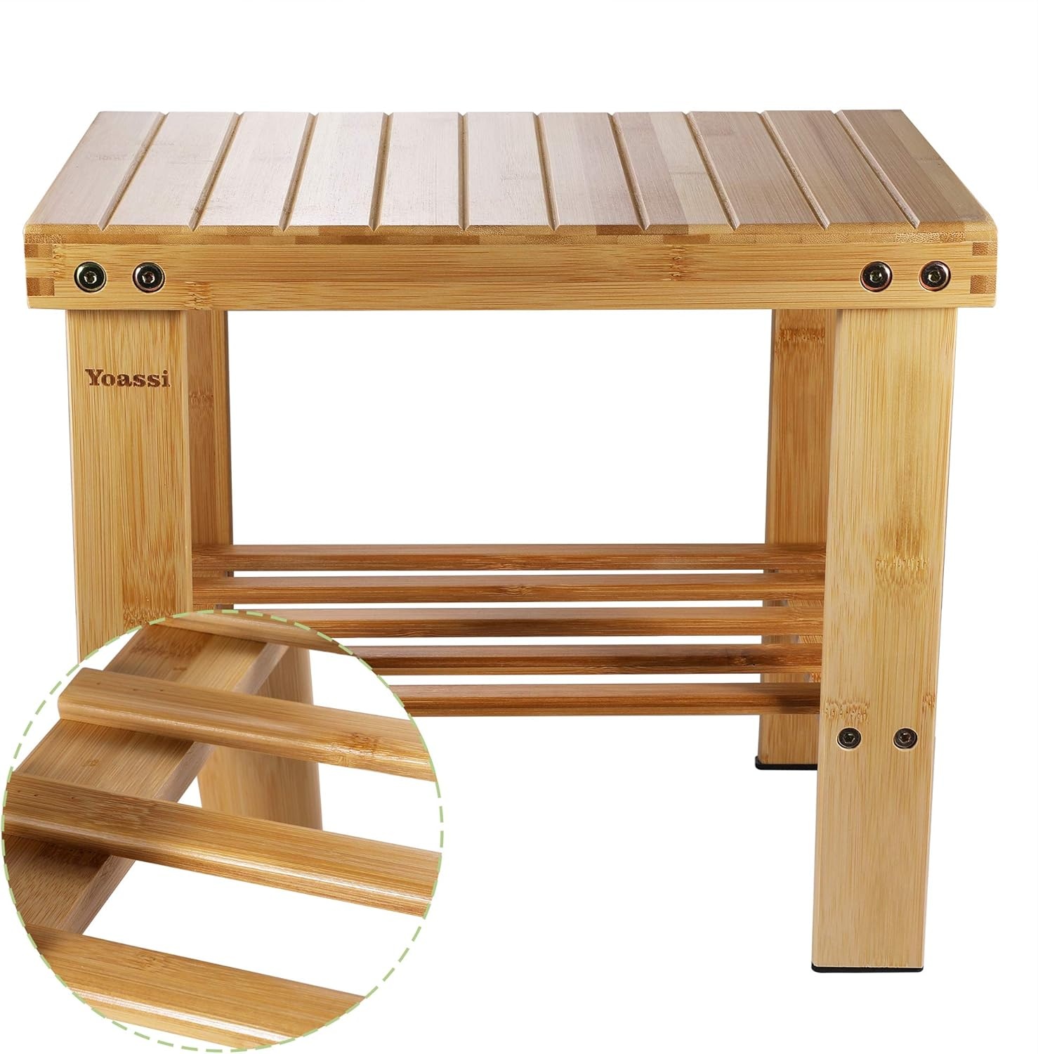 Yoassi Vintage Bamboeshocker Fusshocker Schemel - L x B x H 39 x 25 x 34 cm Robuuste antislip zitschemel, bijzettafel, bloempot, kinderstoel, treeplank L