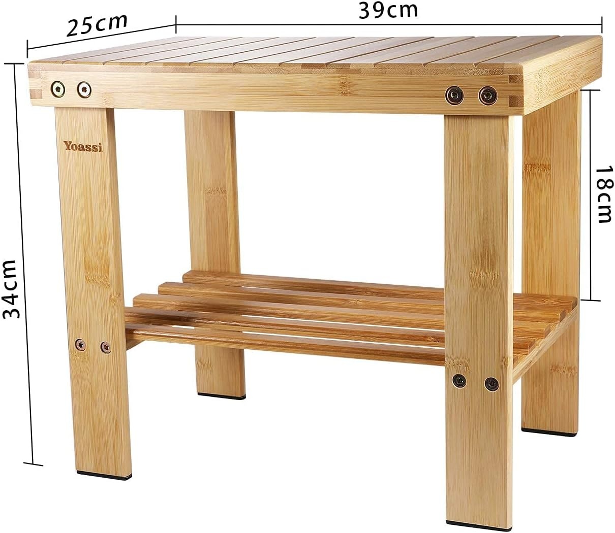 Yoassi Vintage Bamboeshocker Fusshocker Schemel - L x B x H 39 x 25 x 34 cm Robuuste antislip zitschemel, bijzettafel, bloempot, kinderstoel, treeplank L