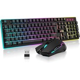 RedThunder K10 Spanish Wireless Gaming Keyboard and Mouse, Rechargeable 3800mAh and LED Backlight, Anti-Ghosting Keyboard + 7D Mouse 3200DPI for PC Gamers
