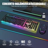 RedThunder K10 Spanish Wireless Gaming Keyboard and Mouse, Rechargeable 3800mAh and LED Backlight, Anti-Ghosting Keyboard + 7D Mouse 3200DPI for PC Gamers