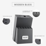 hecef Messenset met houten blok - 14-delig - Blauw - Titanium roestvrij staal met lasermotief