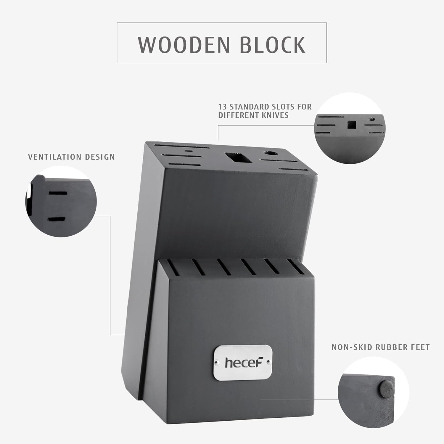 hecef Messenset met houten blok - 14-delig - Blauw - Titanium roestvrij staal met lasermotief