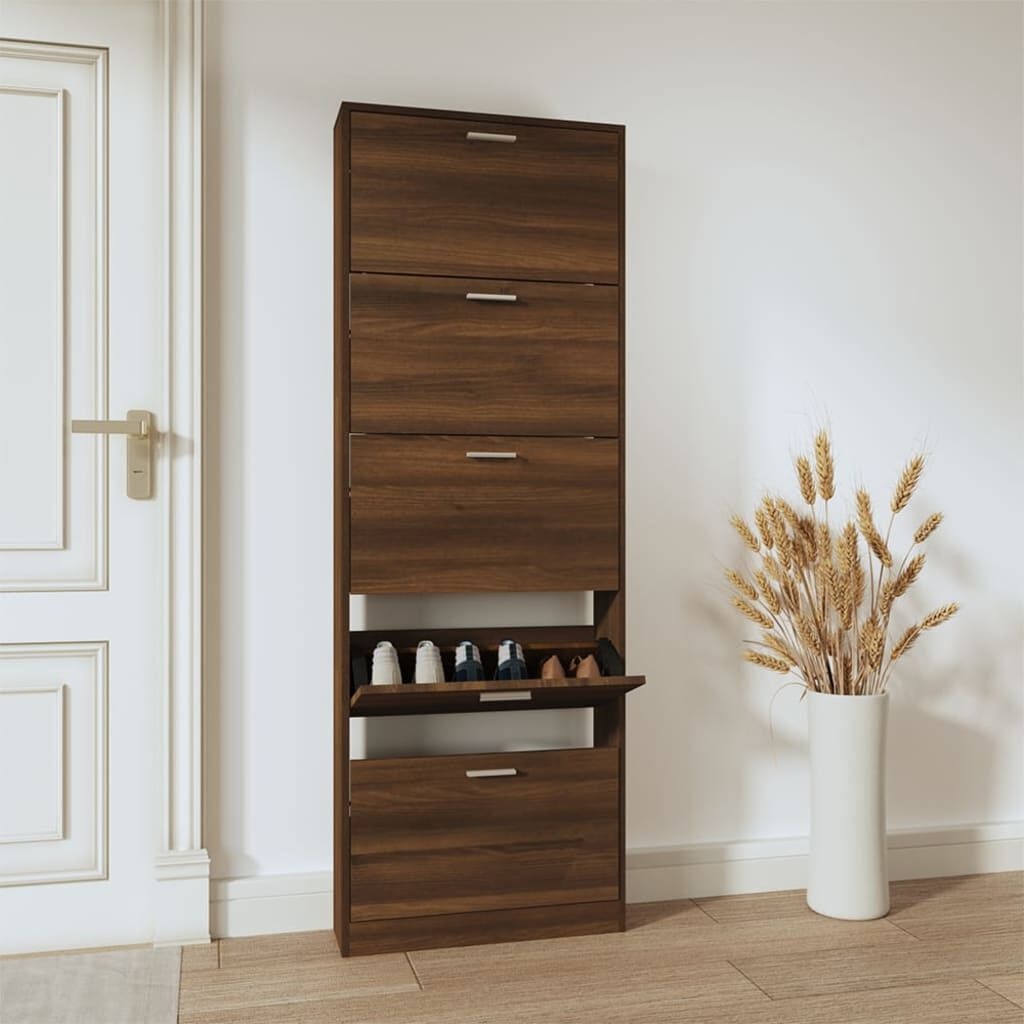 vidaXL Schoenenkast 59x17x169 cm bewerkt hout bruin eikenkleur