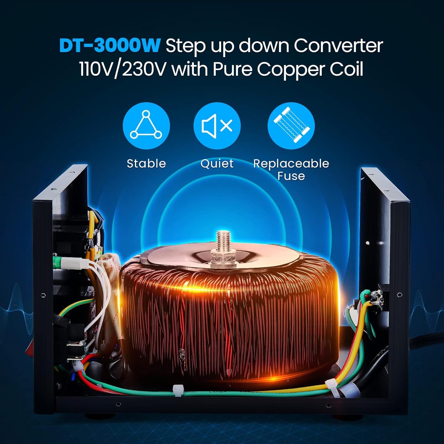 Anbull DT- 3000W spanningsomvormer ringkerntransformator, spanningsomvormer 110V naar 230V, Step Up Down Converter, stekker 230 naar 110 V, 50-60 Hz