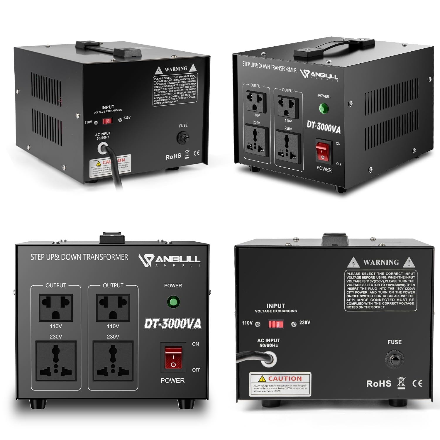 Anbull DT- 3000W spanningsomvormer ringkerntransformator, spanningsomvormer 110V naar 230V, Step Up Down Converter, stekker 230 naar 110 V, 50-60 Hz