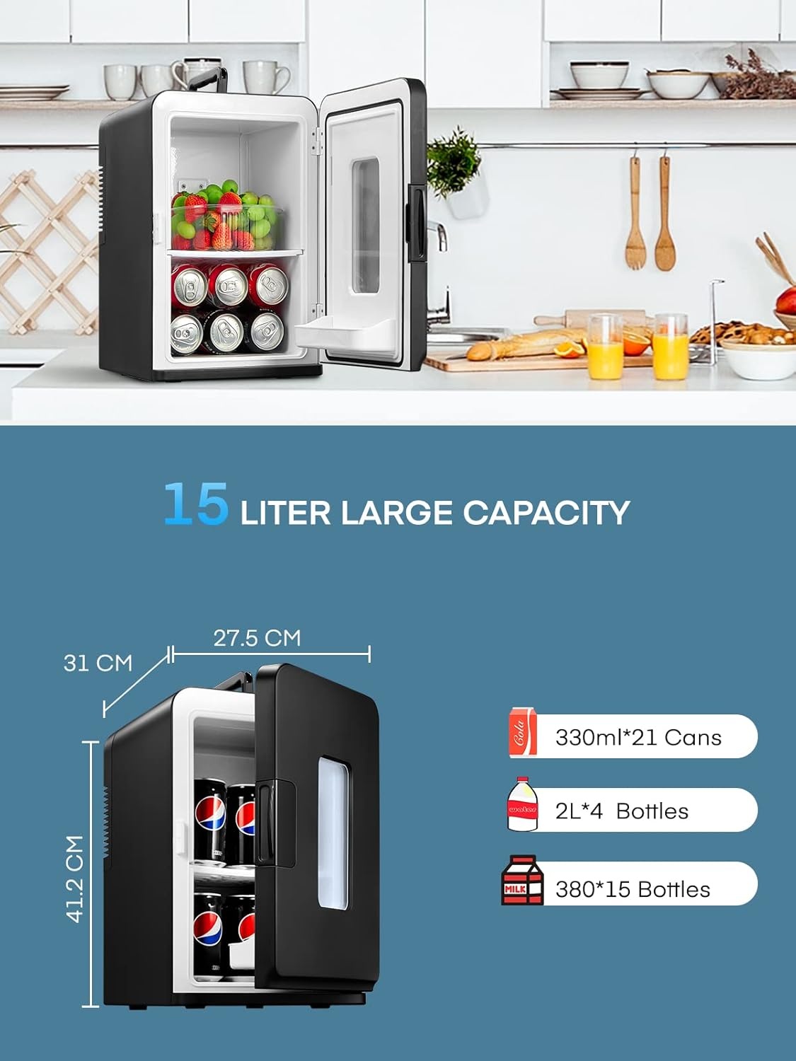 NORTHCLAN Mini Koelkast 15L voor Slaapkamer & Auto (220V/12V) - Zwart