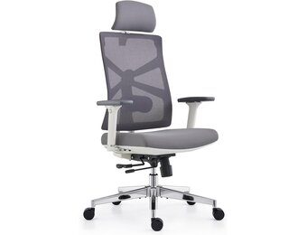 HOLLUDLE Ergonomische bureaustoel met adaptieve rugleuning, hoge rugleuning computerbureaustoel met 4D-armleuningen, verstelbare zitdiepte, lendensteun en 2D-hoofdsteun, draaibare taakstoel, wit