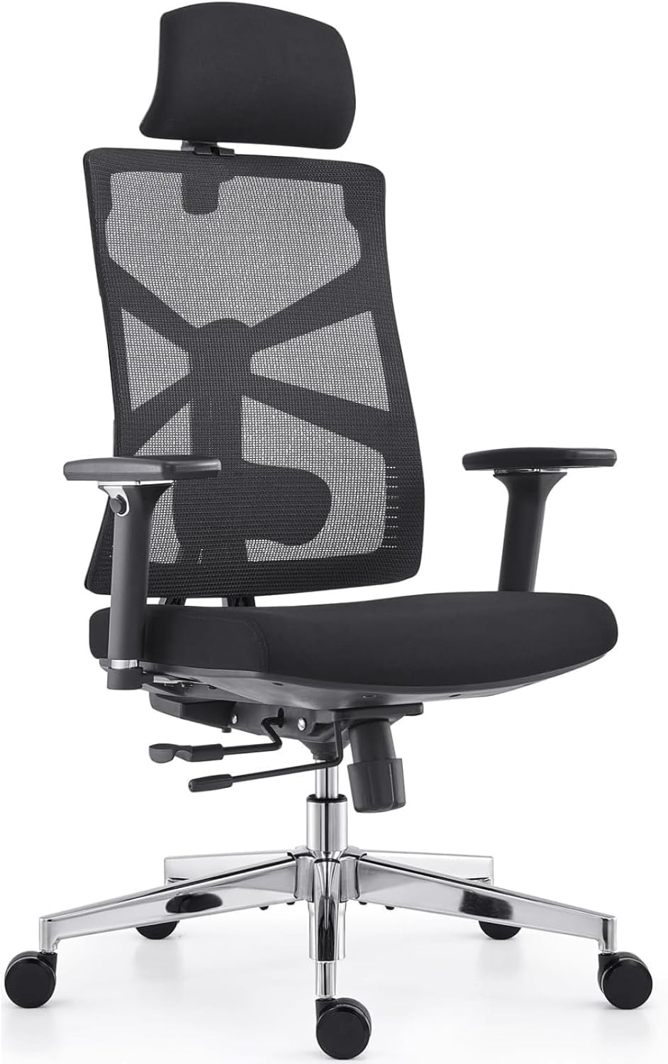 HOLLUDLE Ergonomische bureaustoel met adaptieve rugleuning, hoge rugleuning computerbureaustoel met 4D-armleuningen, verstelbare zitdiepte, lendensteun en 2D-hoofdsteun, draaibare taakstoel, wit
