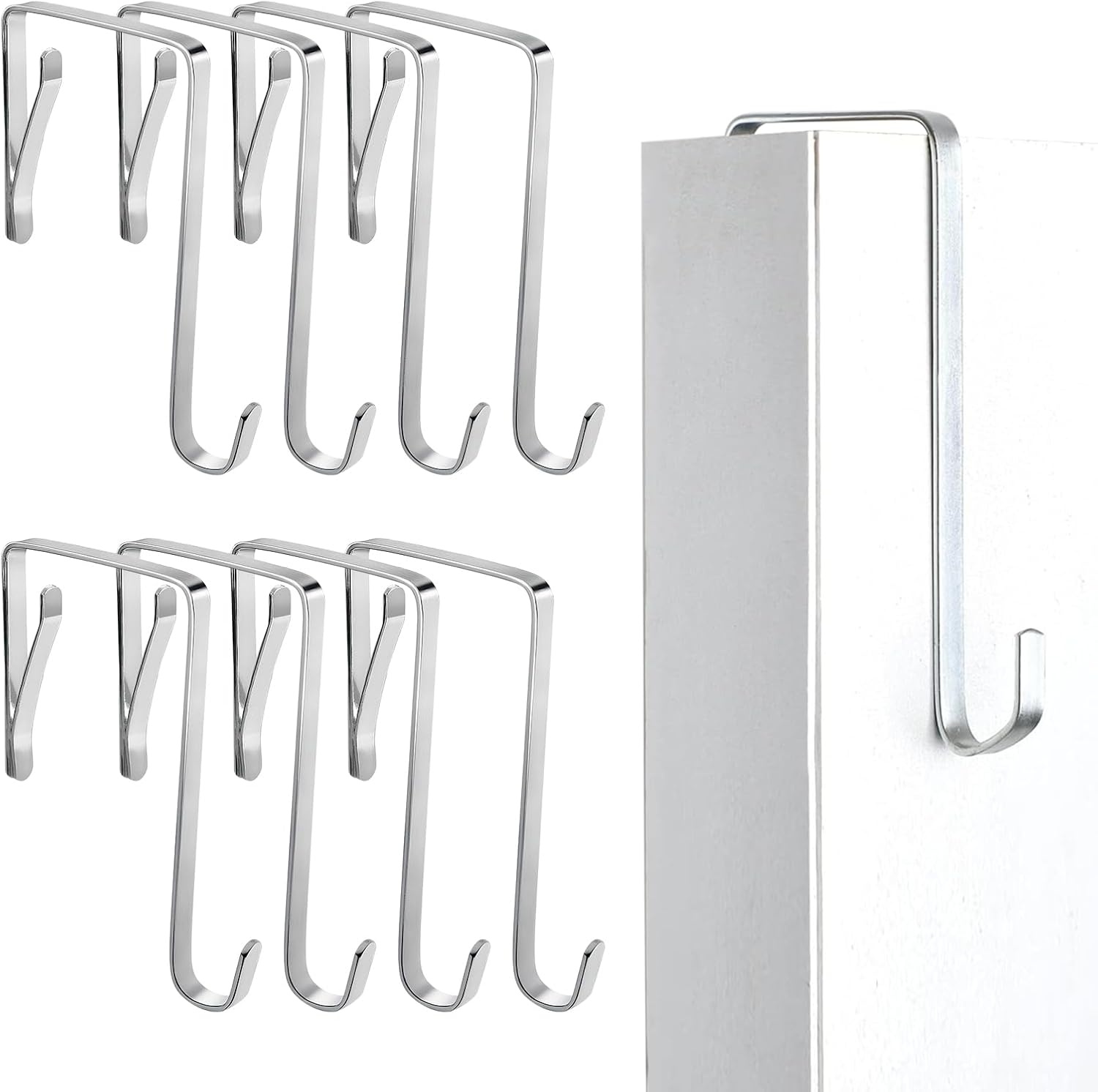 Set van 8 RVS Deurhaken - 5 cm diep - Zilver