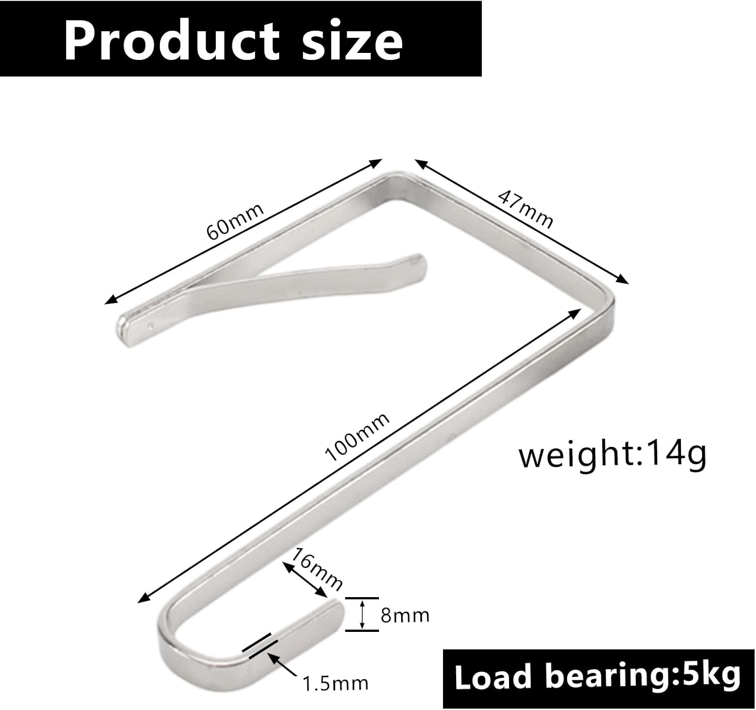 Set van 8 RVS Deurhaken - 5 cm diep - Zilver