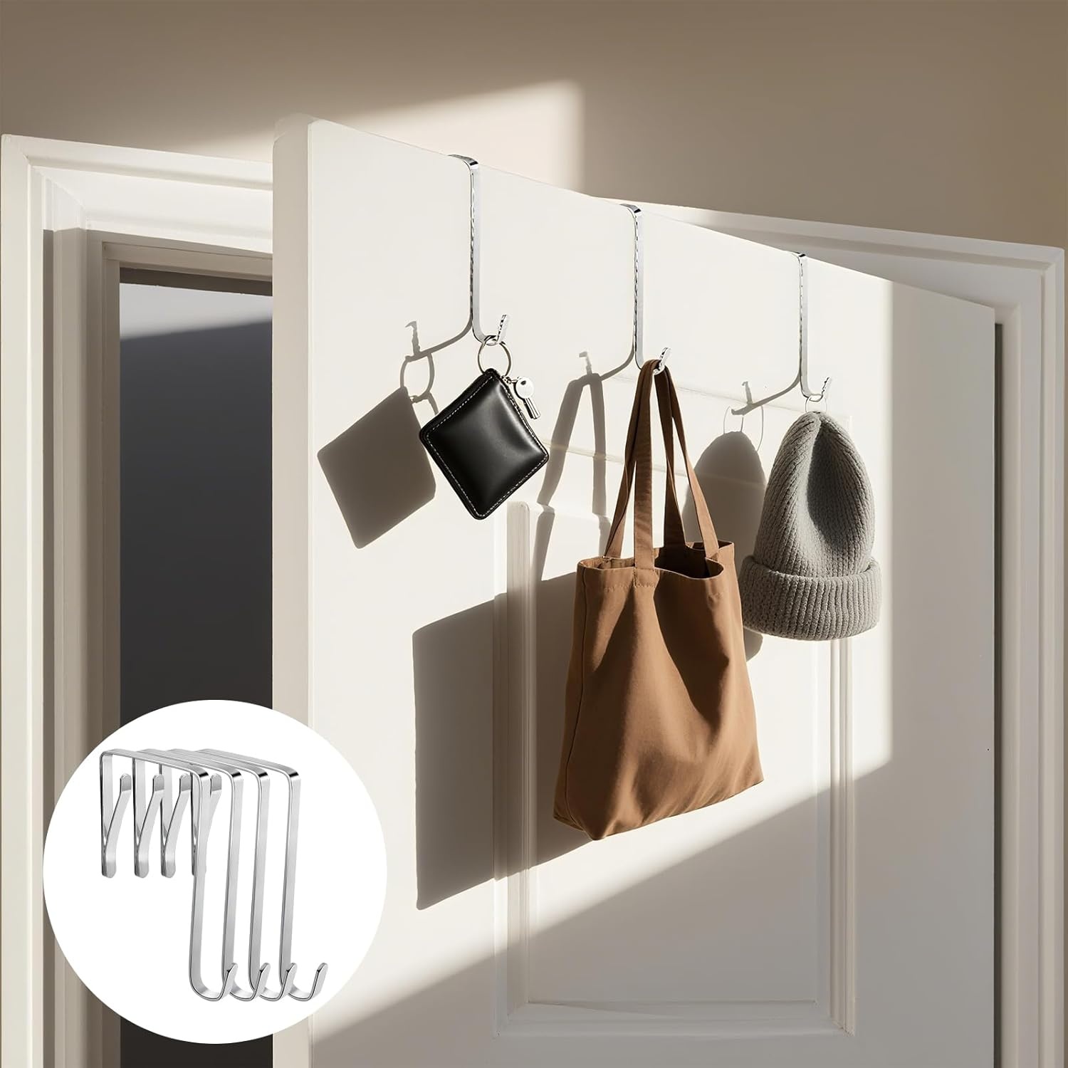 Set van 8 RVS Deurhaken - 5 cm diep - Zilver