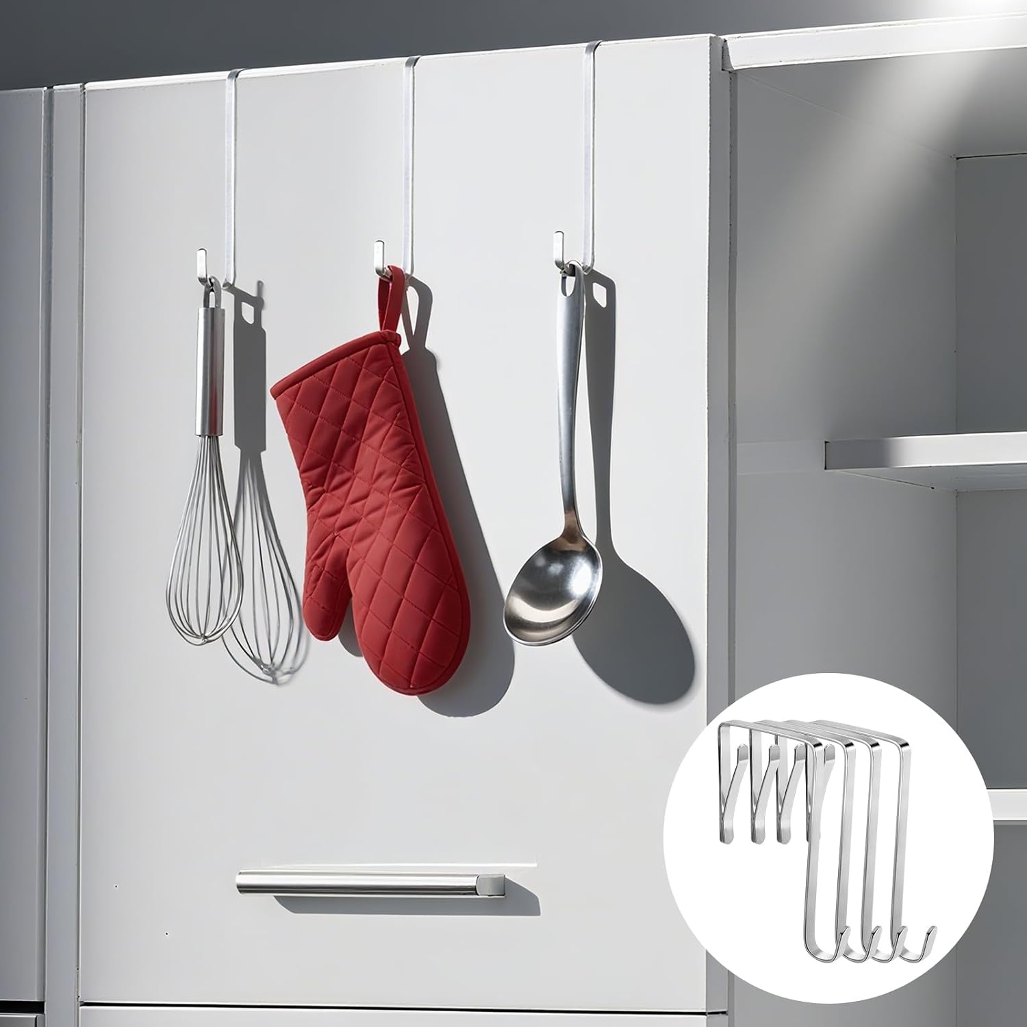 Set van 8 RVS Deurhaken - 5 cm diep - Zilver
