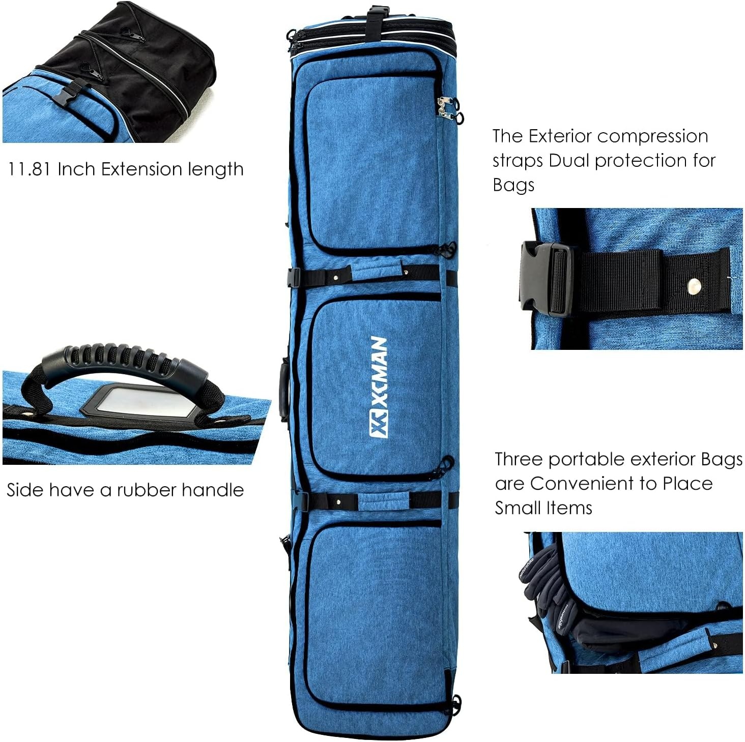 XCMAN Gewatteerde Snowboardtas - Verstelbaar 160-190 cm - Marineblauw