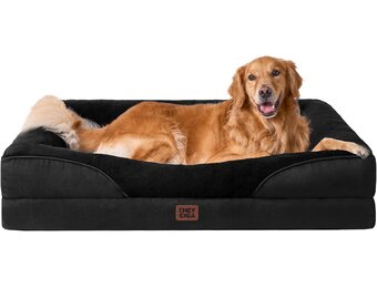 EHEYCIGA Orthopedisch Hondenbed Middelgrote Honden, Memory Foam Wasbaar en Waterdicht Hondenmand met 4 Randen, Hondenbank Hondenbank Antislip, Zwart, 106.5x76x18.5 cm