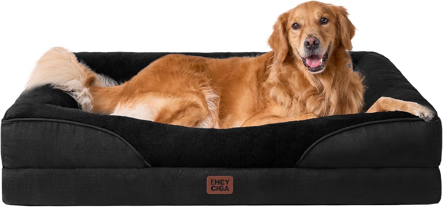 EHEYCIGA Orthopedisch Hondenbed Middelgrote Honden, Memory Foam Wasbaar en Waterdicht Hondenmand met 4 Randen, Hondenbank Hondenbank Antislip, Zwart, 106.5x76x18.5 cm