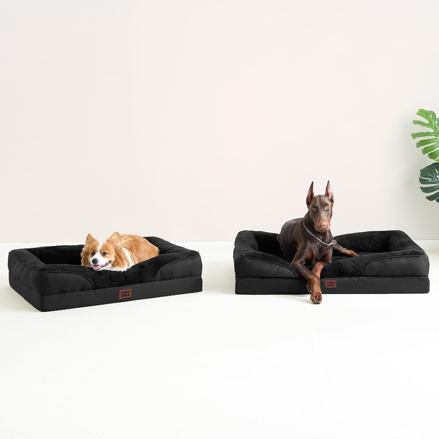 EHEYCIGA Orthopedisch Hondenbed Middelgrote Honden, Memory Foam Wasbaar en Waterdicht Hondenmand met 4 Randen, Hondenbank Hondenbank Antislip, Zwart, 106.5x76x18.5 cm