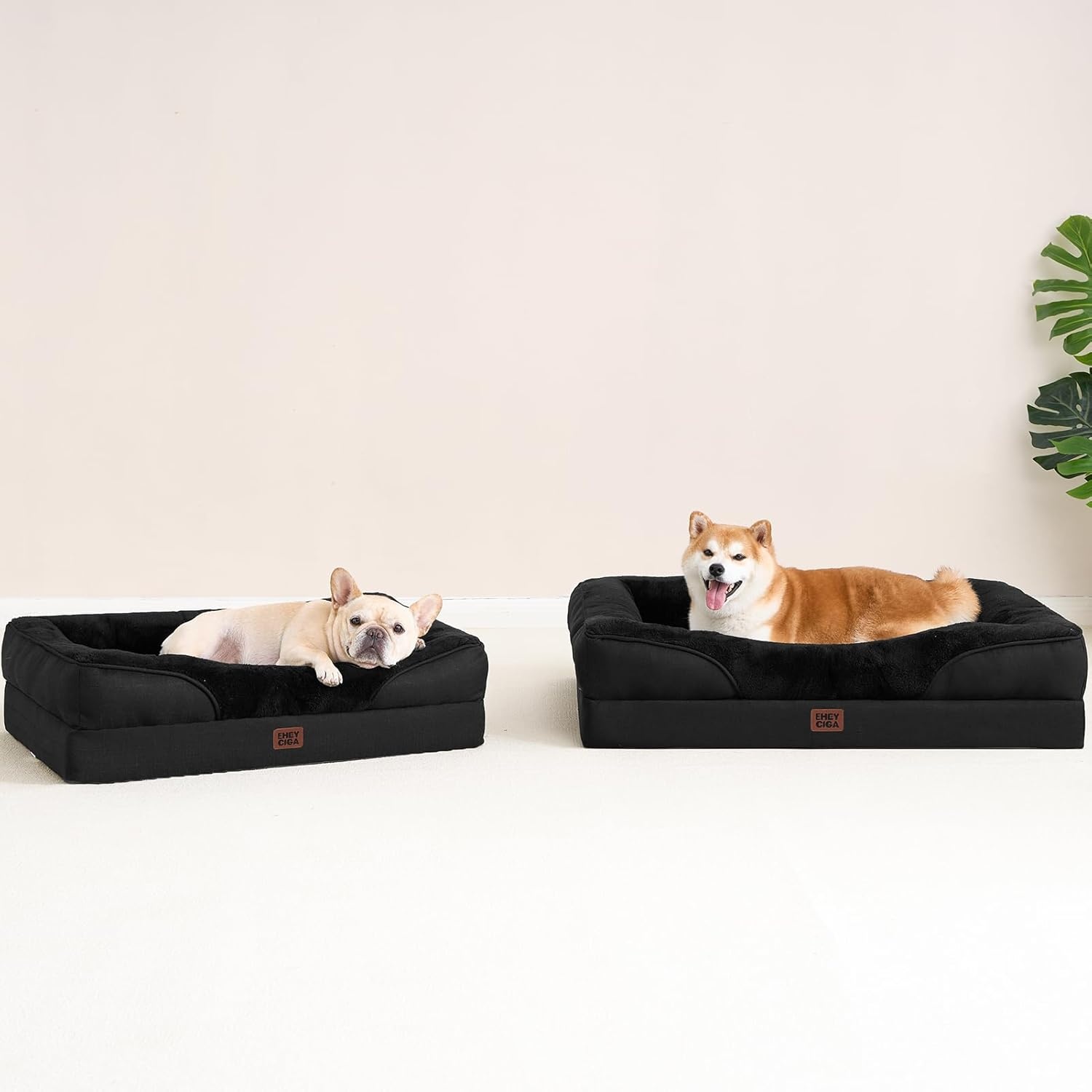 EHEYCIGA Orthopedisch Hondenbed Middelgrote Honden, Memory Foam Wasbaar en Waterdicht Hondenmand met 4 Randen, Hondenbank Hondenbank Antislip, Zwart, 106.5x76x18.5 cm