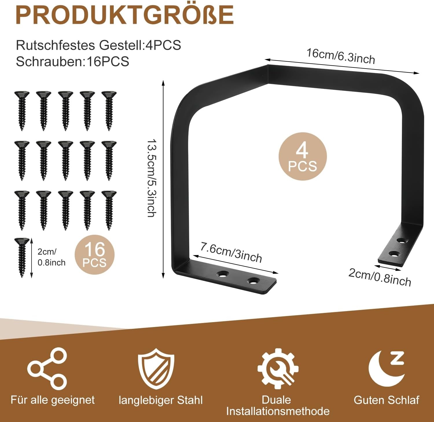 Set van 4 Antislip Matten voor Matrasstabilisatie, Zwart