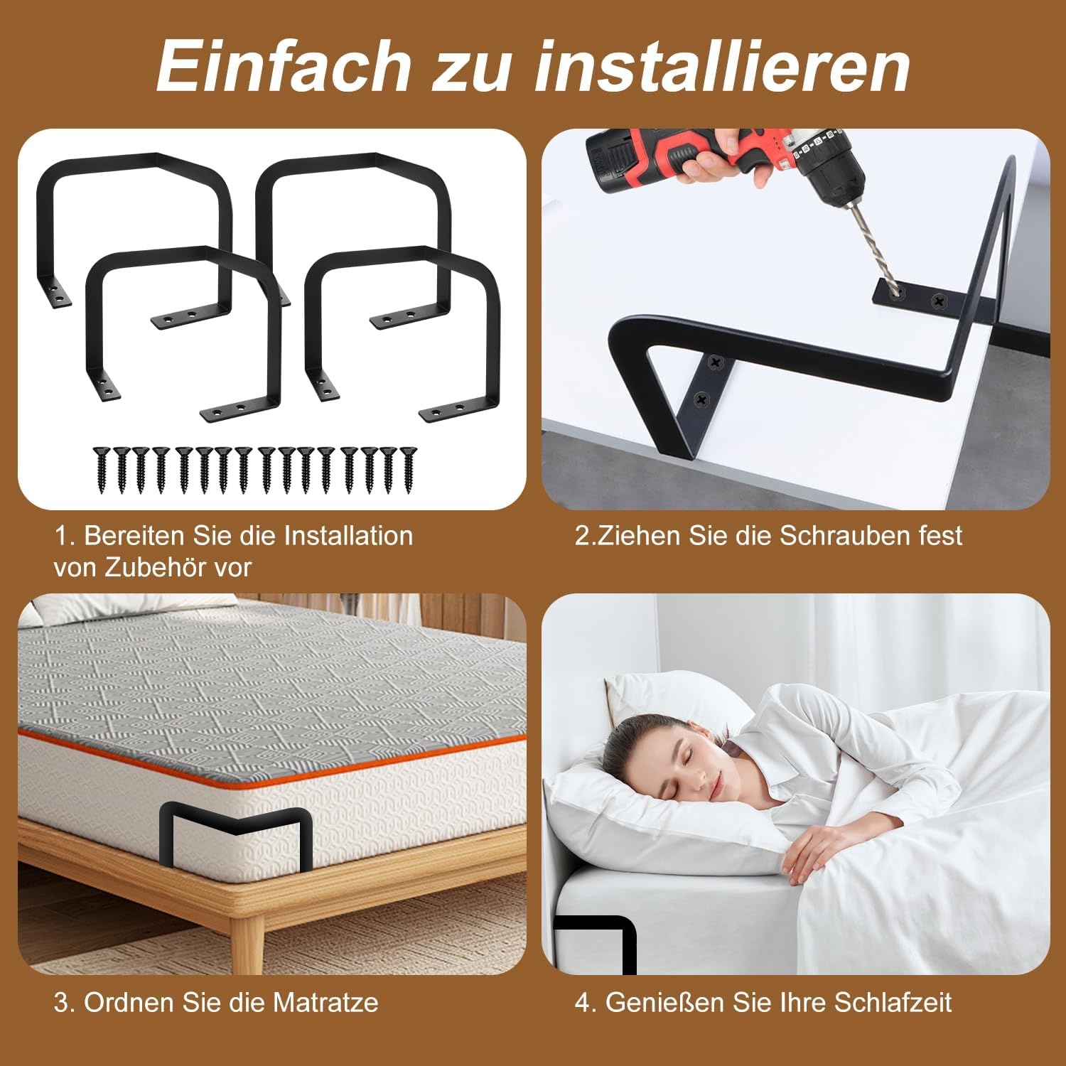 Set van 4 Antislip Matten voor Matrasstabilisatie, Zwart