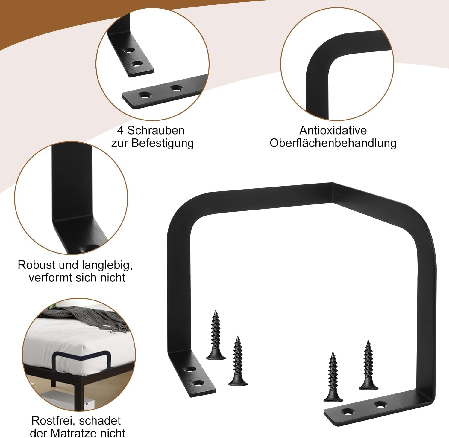 Set van 4 Antislip Matten voor Matrasstabilisatie, Zwart
