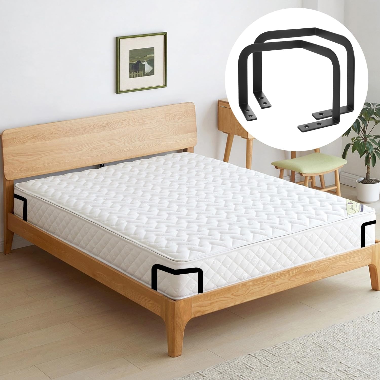 Set van 4 Antislip Matten voor Matrasstabilisatie, Zwart