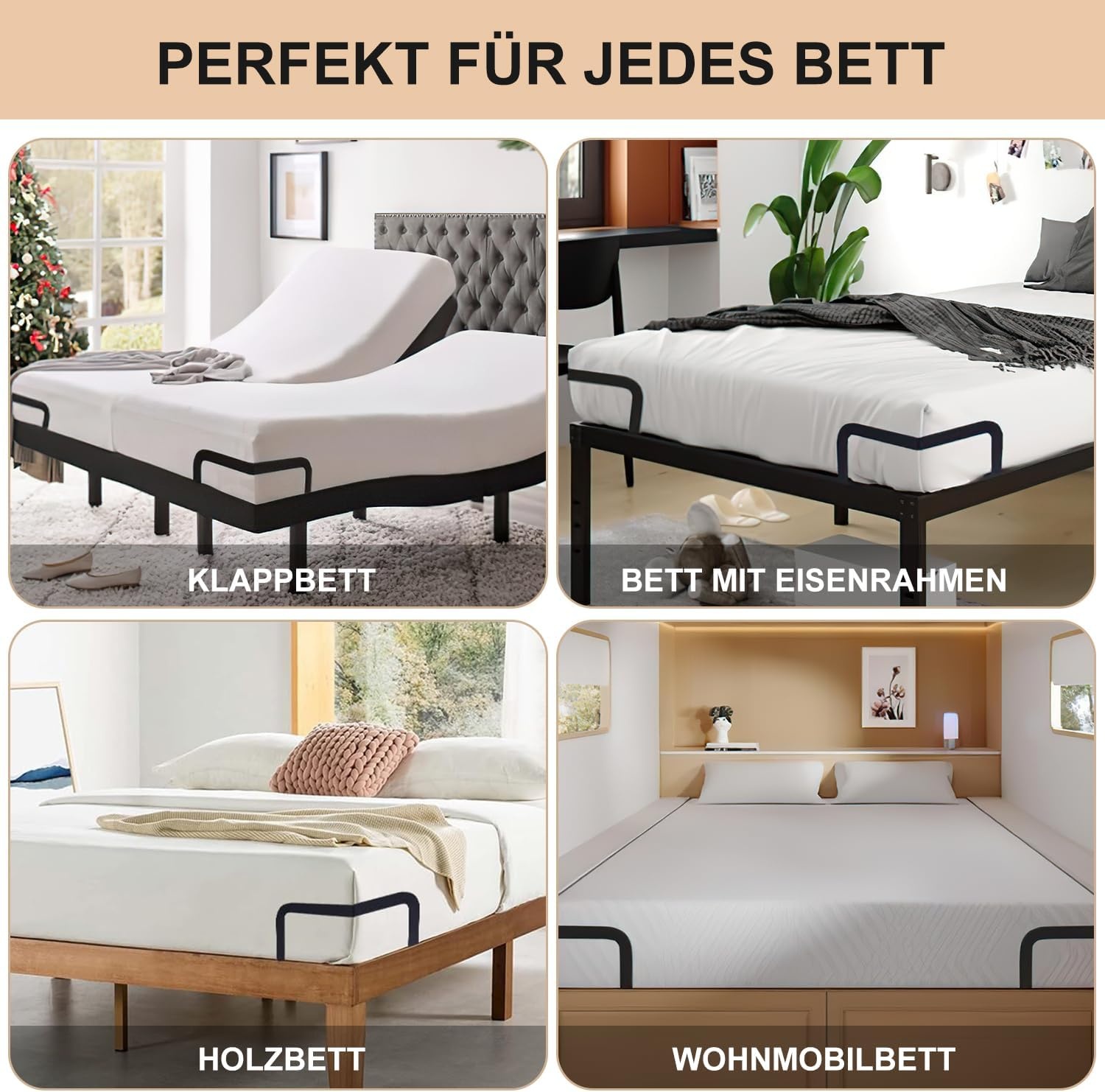 Set van 4 Antislip Matten voor Matrasstabilisatie, Zwart