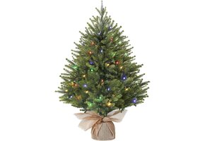 Groene Kunstkerstboom 60cm met Verlichting & Linnen Sokkel (54% Korting)