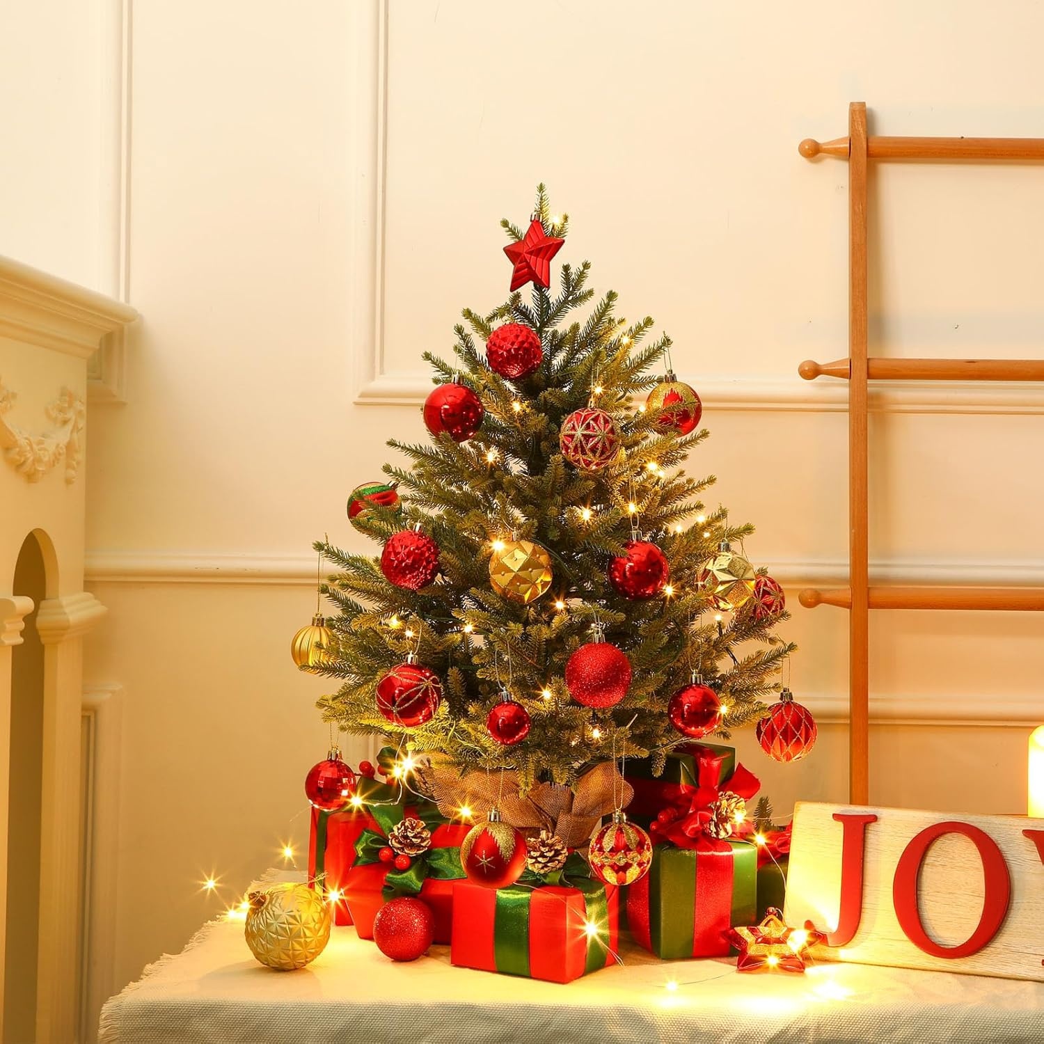 Alupssuc 2FT Kunstkerstboom met sokkel van linnen zak, perfect voor kerstdecoraties, thuis, groen