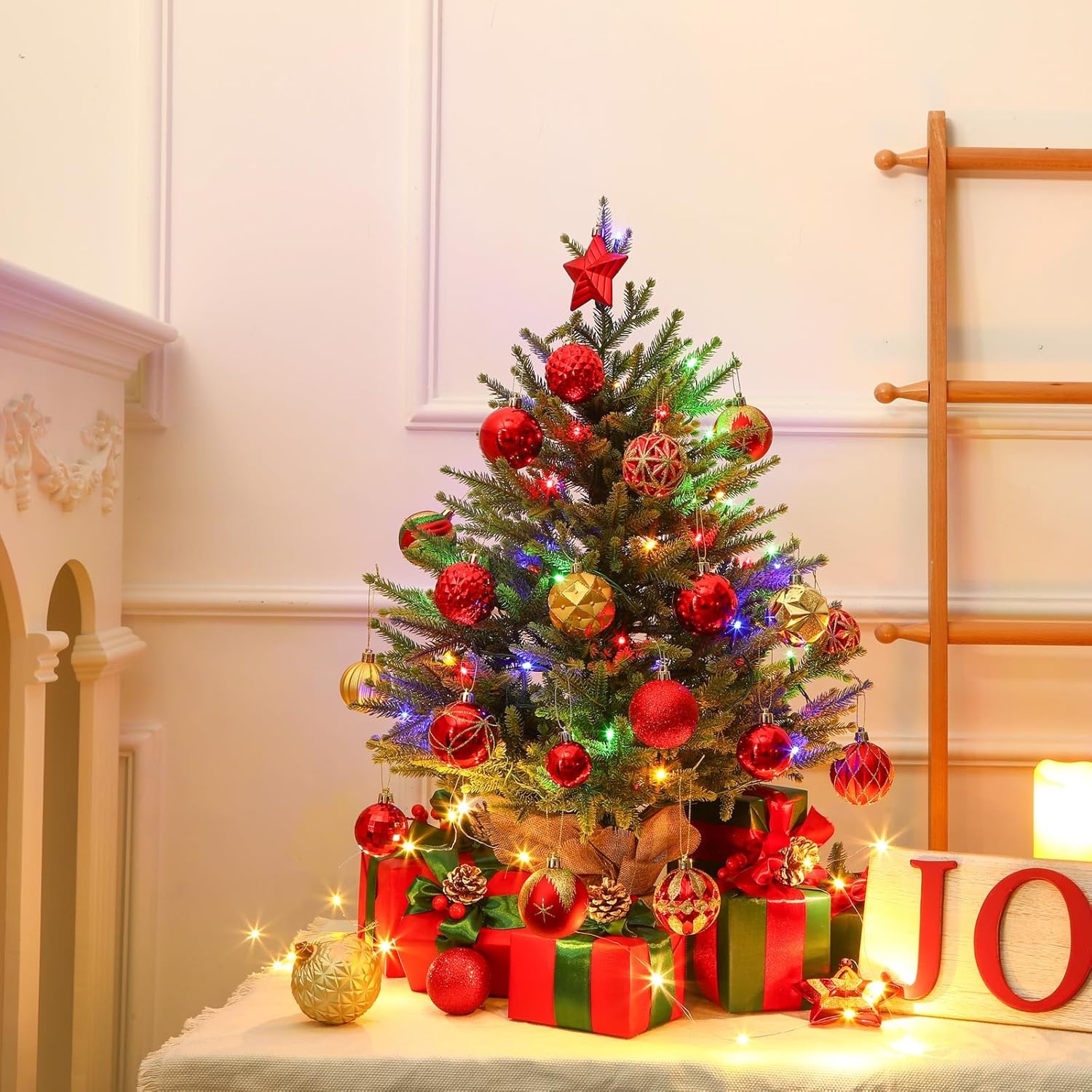 Alupssuc 2FT Kunstkerstboom met sokkel van linnen zak, perfect voor kerstdecoraties, thuis, groen
