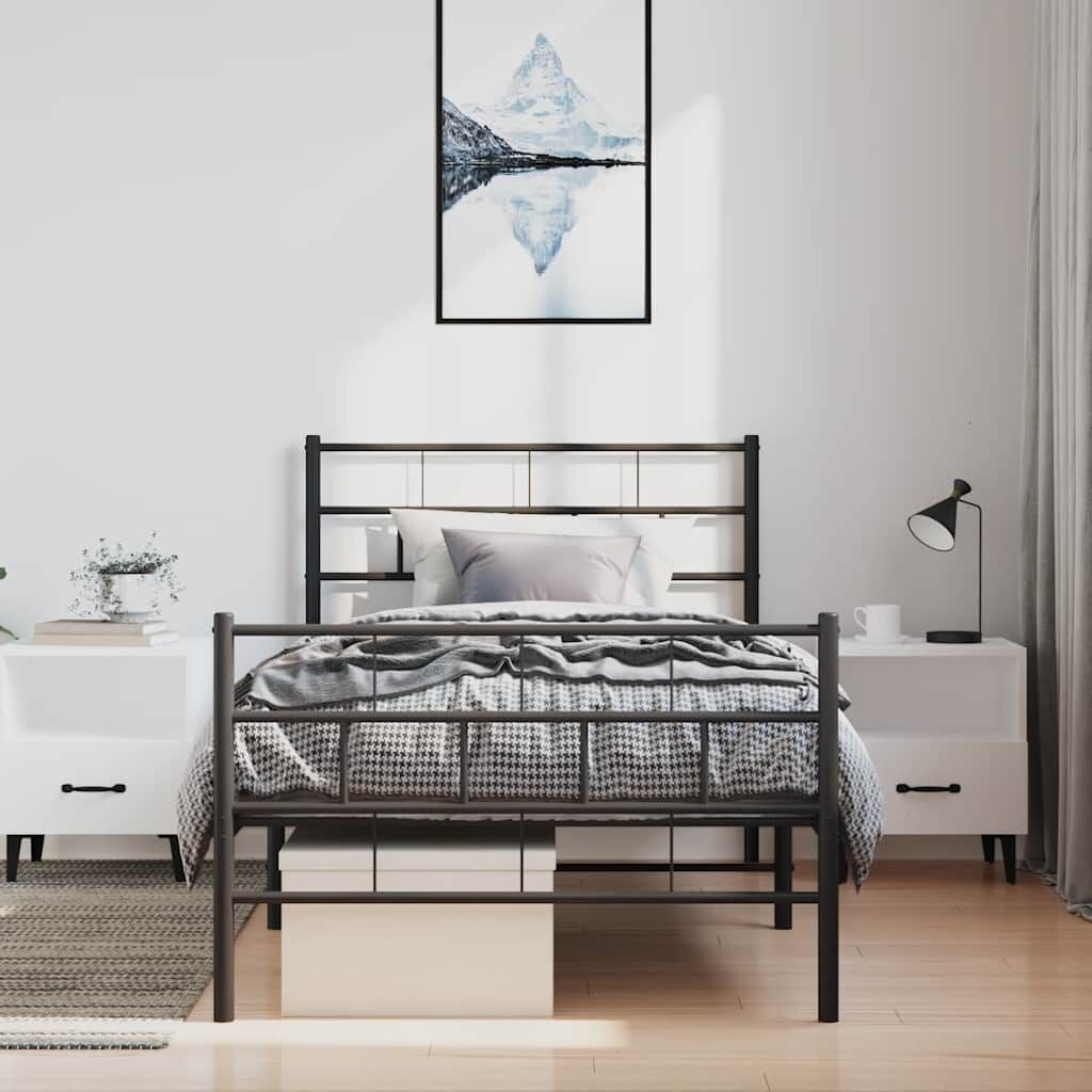 vidaXL Bedframe met hoofd- en voeteneinde metaal zwart 100x200 cm