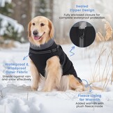 PETTOM Warme hondenjassen en jassen voor honden, waterdicht reflecterend hondenharnas vest winter hondenkleding met borstriem, wandelen buiten verstelbaar (zwart, 4XL)
