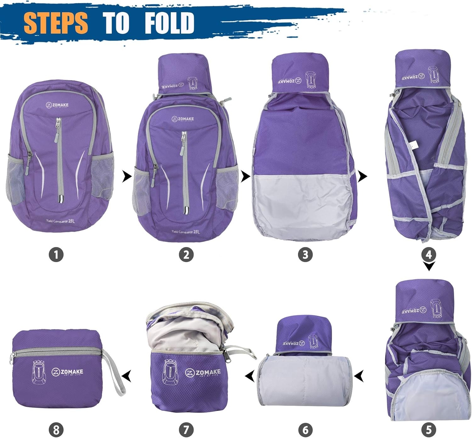 ZOMAKE Ultra Lichtgewicht Opvouwbare Rugzak 25L,Kleine Rugzak Waterdichte Wandelrugzak,Pakbare Rugzak voor Dames En Heren,Outdoor Wandelen Camping Wandelen Reizen