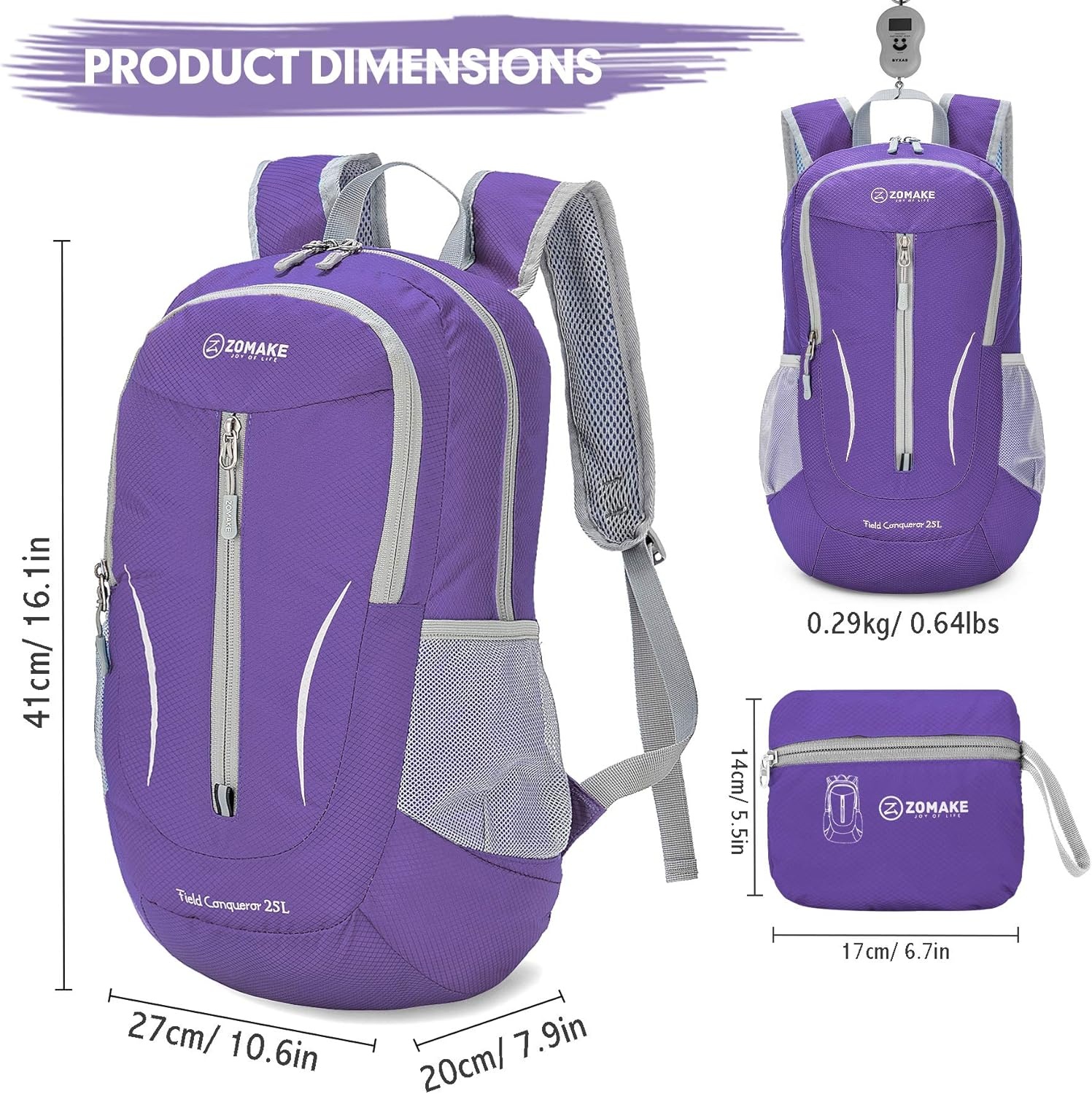 ZOMAKE Ultra Lichtgewicht Opvouwbare Rugzak 25L,Kleine Rugzak Waterdichte Wandelrugzak,Pakbare Rugzak voor Dames En Heren,Outdoor Wandelen Camping Wandelen Reizen