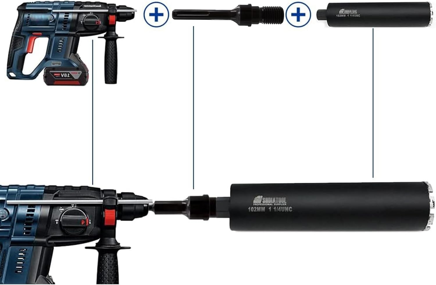 SDS Max Adapter voor Kernboor met 1-1/4" UNC schroefdraad - 190mm
