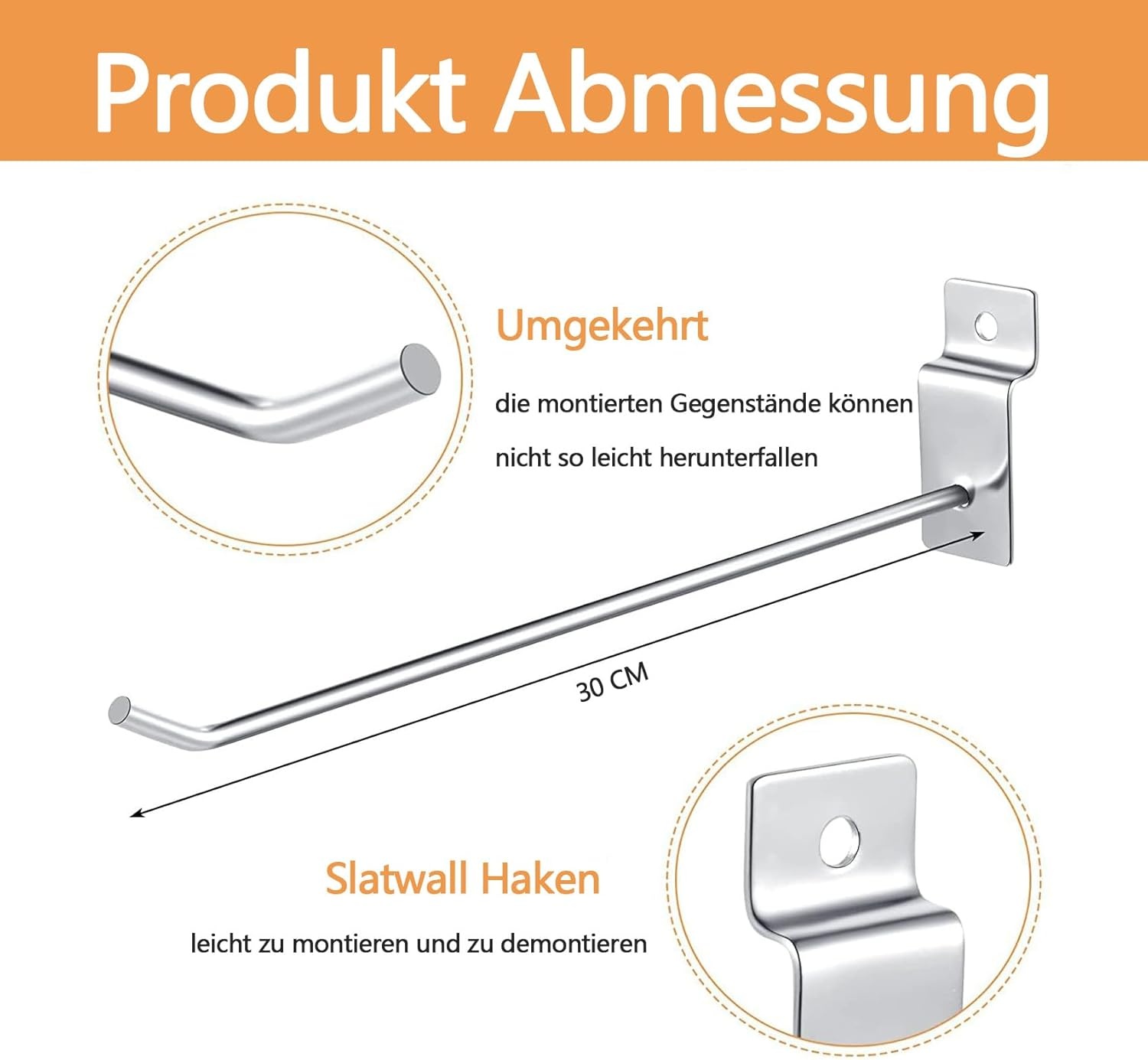 uyoyous Lamellenwandhaken, 30 cm, 4,2 mm dik, metalen wandhaken, displayhaak, lamellenwand, slingwall-haken, accessoires voor winkel, garage, detailhandel, 100 stuks