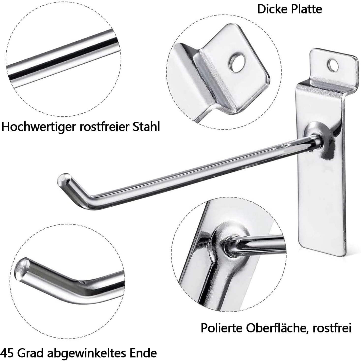 uyoyous Lamellenwandhaken, 30 cm, 4,2 mm dik, metalen wandhaken, displayhaak, lamellenwand, slingwall-haken, accessoires voor winkel, garage, detailhandel, 100 stuks